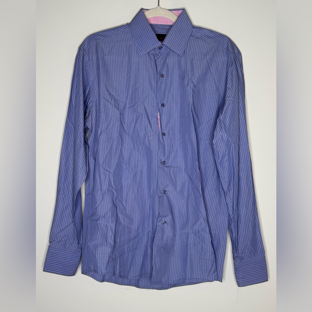 Men's Blue Pinstripe Dress Shirt